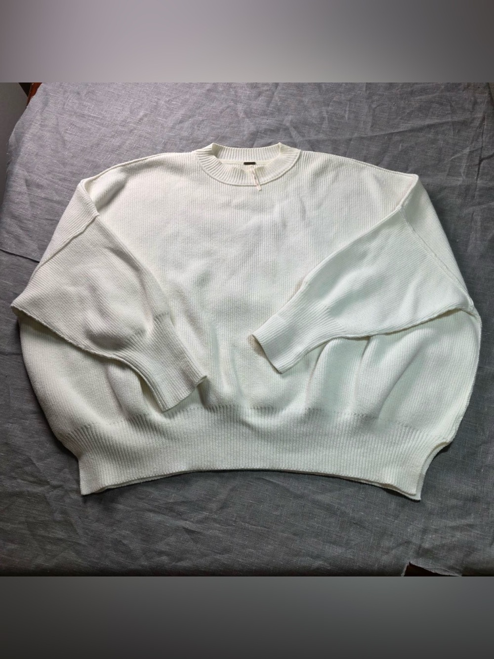 Free People Easy Street Oversized Ribbed Knit Pullover Sweater Ivory White S
